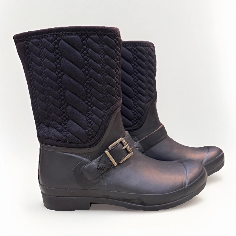 Sperry Walker Fog Top-Sider Black Quilted Waterproof Rain Boots Women's 8